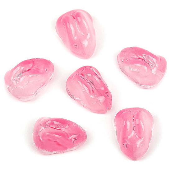 Picture of Lampwork Glass Easter Day Beads For DIY Jewelry Making Rabbit Animal Dark Pink Gradient Color About 15mm x 11mm, Hole: Approx 1mm, 20 PCs