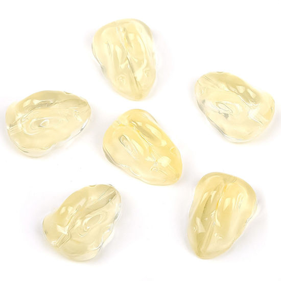 Picture of Lampwork Glass Easter Day Beads For DIY Jewelry Making Rabbit Animal Pale Yellow Gradient Color About 15mm x 11mm, Hole: Approx 1mm, 20 PCs