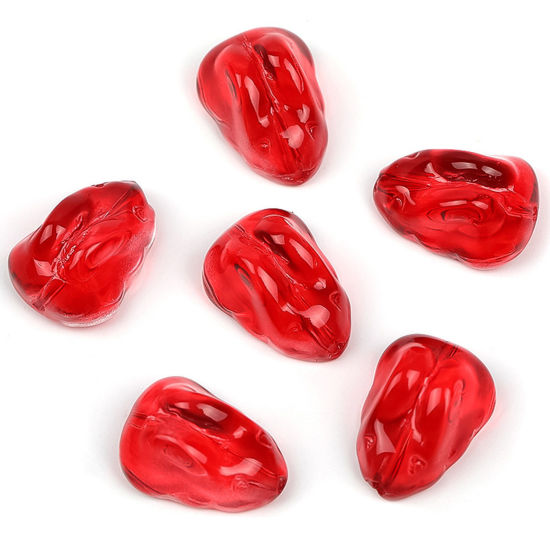 Picture of Lampwork Glass Easter Day Beads For DIY Jewelry Making Rabbit Animal Red Gradient Color About 15mm x 11mm, Hole: Approx 1mm, 20 PCs