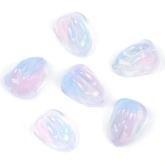 Picture of Lampwork Glass Easter Day Beads For DIY Jewelry Making Rabbit Animal Light Blue & Light Pink Gradient Color About 15mm x 11mm, Hole: Approx 1mm, 20 PCs