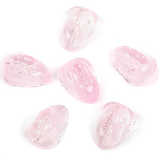 Picture of Lampwork Glass Easter Day Beads For DIY Jewelry Making Rabbit Animal Light Pink Gradient Color About 15mm x 11mm, Hole: Approx 1mm, 20 PCs