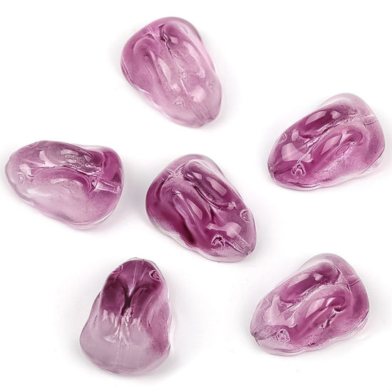 Picture of Lampwork Glass Easter Day Beads For DIY Jewelry Making Rabbit Animal Purple Gradient Color About 15mm x 11mm, Hole: Approx 1mm, 20 PCs