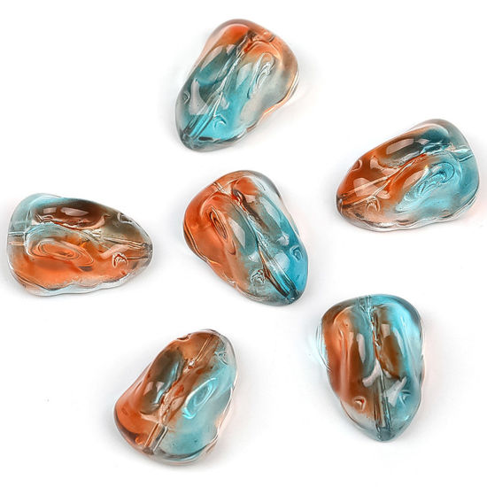 Picture of Lampwork Glass Easter Day Beads For DIY Jewelry Making Rabbit Animal Green & Orange Gradient Color About 15mm x 11mm, Hole: Approx 1mm, 20 PCs