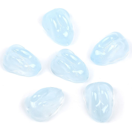 Picture of Lampwork Glass Easter Day Beads For DIY Jewelry Making Rabbit Animal Skyblue Gradient Color About 15mm x 11mm, Hole: Approx 1mm, 20 PCs