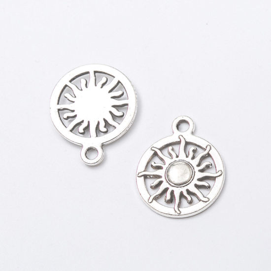 Imagen de Zamak Galaxia Colgantes Charms Ronda Plata Antigua Sol Hueco 20mm x 16mm, 20 Unidades