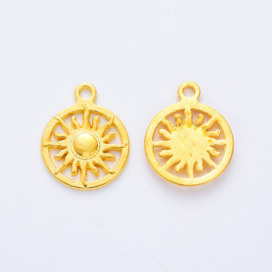 Imagen de Zamak Galaxia Colgantes Charms Ronda Chapado en Oro Sol Hueco 20mm x 16mm, 20 Unidades