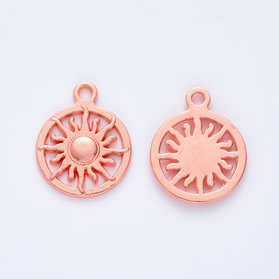 Imagen de Zamak Galaxia Colgantes Charms Ronda Oro Rosa Sol Hueco 20mm x 16mm, 20 Unidades