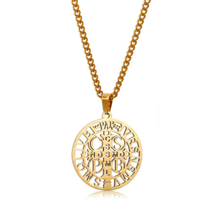 Image de Colliers Chaîne Maille Cheval en 304 Acier Inoxydable Respectueux de la Nature Religieux Plaqué Or 18K Rond Croix Creux 60cm Long, 1 Pièce