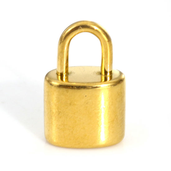 Image de Breloques en 304 Acier Inoxydable Placage sous Vide PVD Respectueux de l'Environnement Serrure Plaqué Or 18K 13mm x 8mm , 2 Pcs