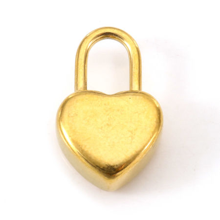 Picture of Eco-friendly PVD Vacuum Plating 304 Stainless Steel Valentine's Day Charms 18K Gold Plated Lock Heart 18.5mm x 11.5mm, 2 PCs