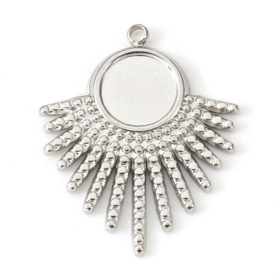 Bild von Umweltfreundlich 304 Edelstahl Charms Rund Silberfarbe Sonnenstrahlen Cabochon Fassung (für 8mm) 25.5mm x 21mm, 2 Stück