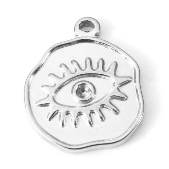 Image de Breloques en 304 Acier Inoxydable Respectueux de la Nature Religieux Rond Argent Mat (Apparié à Strass ss7 Dos en Pointe ) Oeil de la Providence/ Oeil Qui Voit Tout 19.5mm x 16mm , 2 Pcs