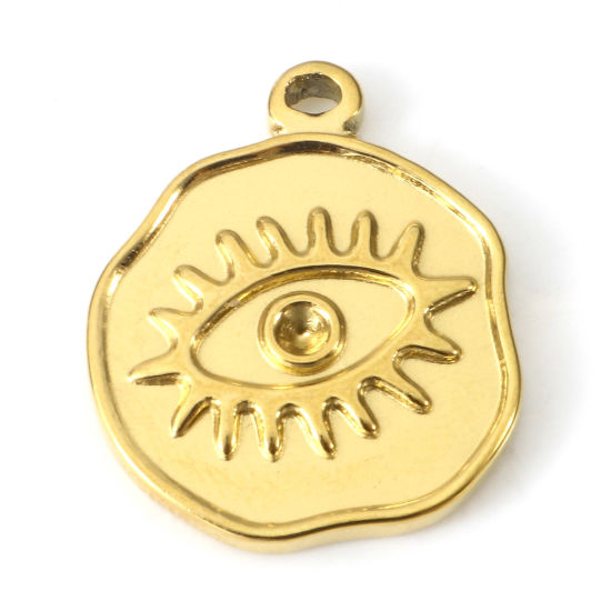 Image de Breloques en 304 Acier Inoxydable Placage sous Vide PVD Respectueux de l'Environnement Religieux Rond Plaqué Or 18K (Apparié à Strass ss7 Dos en Pointe ) Oeil de la Providence/ Oeil Qui Voit Tout 19.5mm x 17mm , 2 Pcs