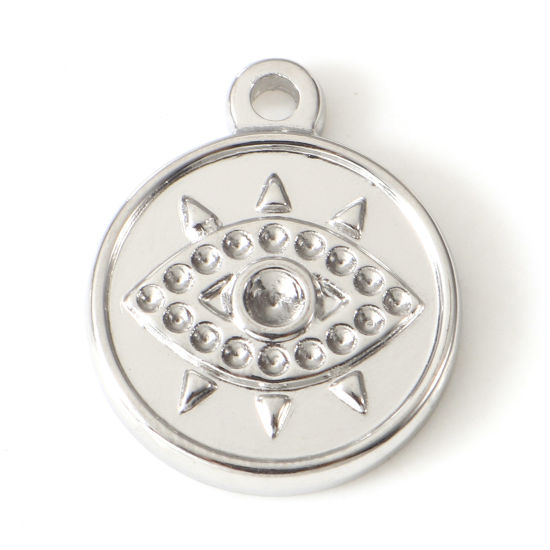 Изображение Экологичный 304 Нержавеющая Сталь религия Подвески Круглые Серебряный Тон ss8 ss1 Страз) Око Провидения / Всевидящее Око 19мм x 16мм, 2 ШТ