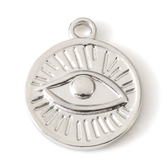 Изображение Экологичный 304 Нержавеющая Сталь религия Подвески Круглые Серебряный Тон ss0 Страз) Око Провидения / Всевидящее Око 20мм x 16.5мм, 2 ШТ