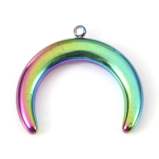 Bild von Umweltfreundliche PVD-Vakuumbeschichtung 304 Edelstahl Galaxis Charms Halbmond Doppelhorn Regenbogenfarbe Plattiert 24mm x 21.5mm, 2 Stück