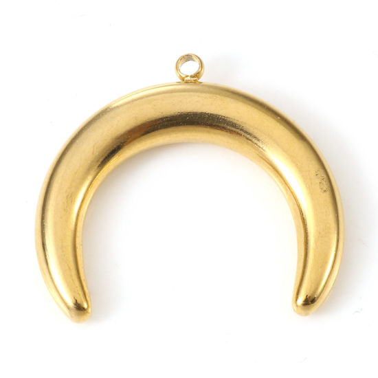 Bild von Umweltfreundliche PVD-Vakuumbeschichtung 304 Edelstahl Galaxis Charms Halbmond Doppelhorn 18K Gold plattiert 24mm x 21.5mm, 2 Stück