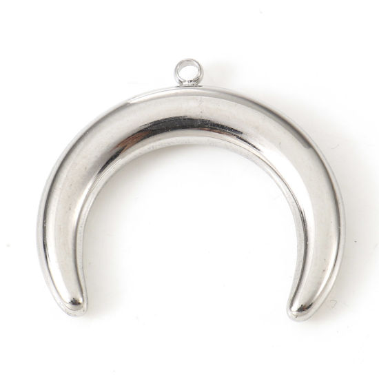 Bild von Umweltfreundlich 304 Edelstahl Galaxis Charms Halbmond Doppelhorn Silberfarbe 18mm x 18mm, 2 Stück