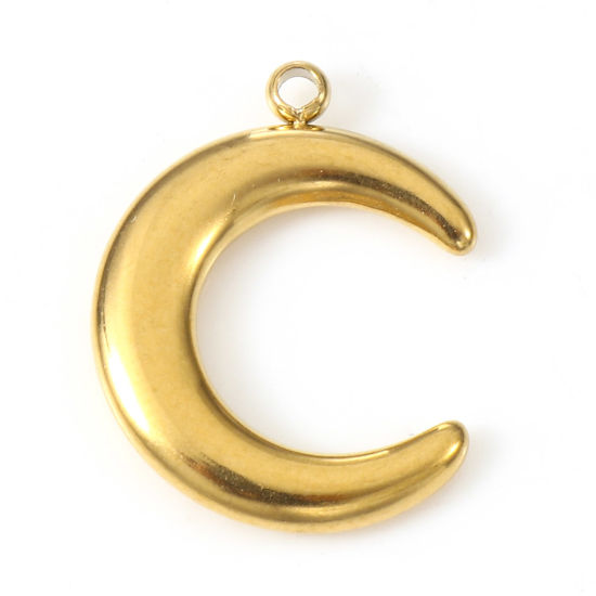 Bild von Umweltfreundliche PVD-Vakuumbeschichtung 304 Edelstahl Galaxis Charms Halbmond Doppelhorn 18K Gold plattiert 18mm x 15.5mm, 2 Stück