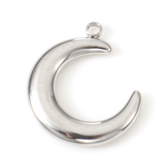 Bild von Umweltfreundlich 304 Edelstahl Galaxis Charms Halbmond Doppelhorn Silberfarbe 12mm x 9mm, 2 Stück
