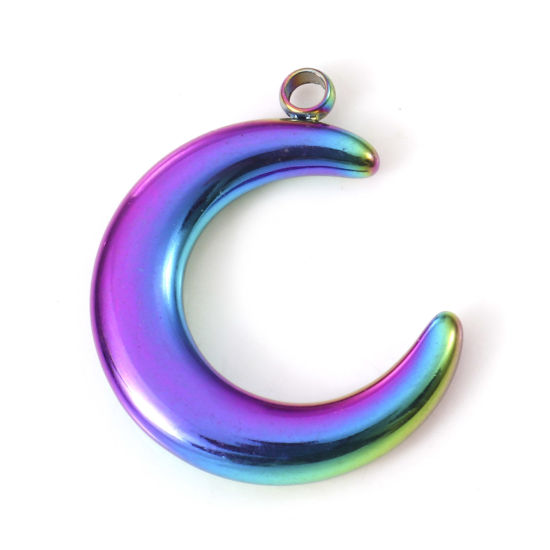 Bild von Umweltfreundliche PVD-Vakuumbeschichtung 304 Edelstahl Galaxis Charms Halbmond Doppelhorn Regenbogenfarbe Plattiert 12mm x 9mm, 2 Stück