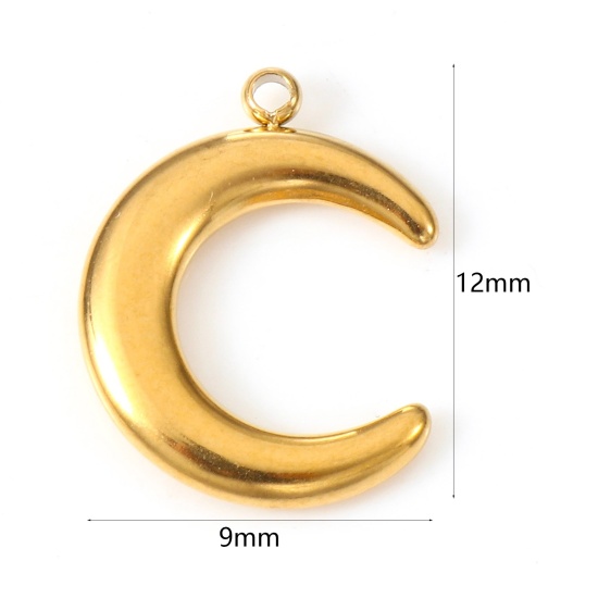 Bild von Umweltfreundliche PVD-Vakuumbeschichtung 304 Edelstahl Galaxis Charms Halbmond Doppelhorn 18K Gold plattiert 12mm x 9mm, 2 Stück
