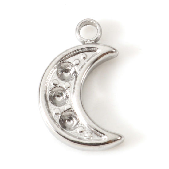 Bild von Umweltfreundlich 304 Edelstahl Galaxis Charms Halbmond Silberfarbe (Halten ss4 Spitzboden Strass) 12mm x 7mm, 2 Stück