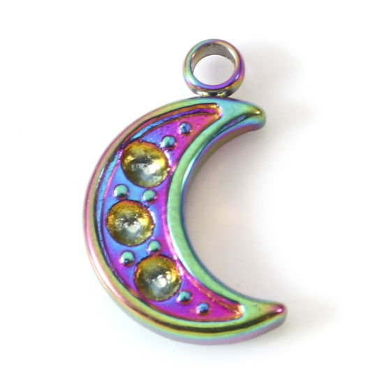 Bild von Umweltfreundliche PVD-Vakuumbeschichtung 304 Edelstahl Galaxis Charms Halbmond Regenbogenfarbe Plattiert (Halten ss4 Spitzboden Strass) 12mm x 7mm, 2 Stück