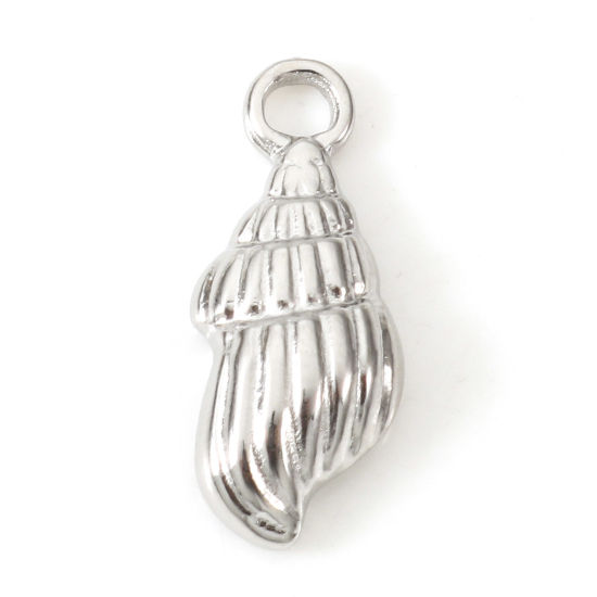 Bild von Umweltfreundlich 304 Edelstahl Charms Strandschnecke Silberfarbe 18mm x 7mm, 2 Stück