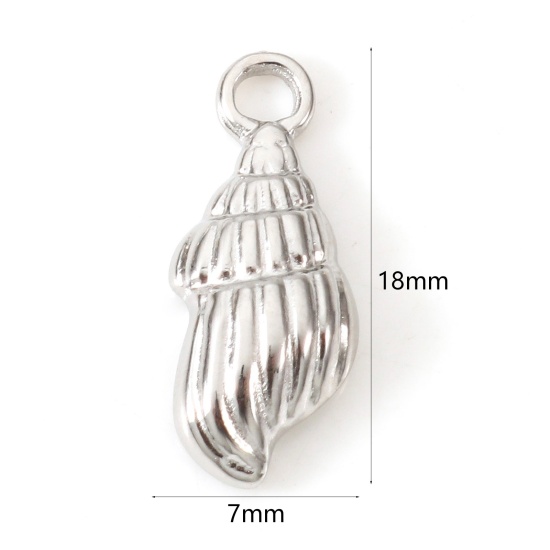 Bild von Umweltfreundlich 304 Edelstahl Charms Strandschnecke Silberfarbe 18mm x 7mm, 2 Stück