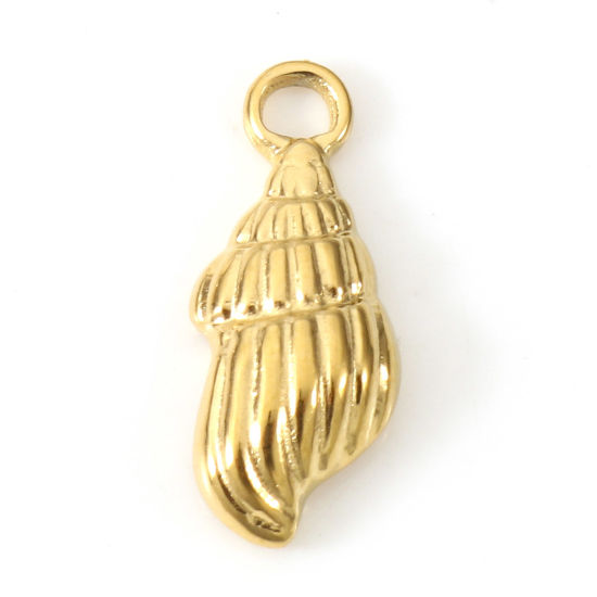 Bild von Umweltfreundliche Vakuumbeschichtung 304 Edelstahl Charms Strandschnecke 18K Gold plattiert 18mm x 7mm, 2 Stück