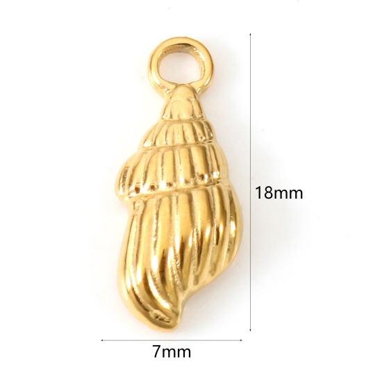 Bild von Umweltfreundliche Vakuumbeschichtung 304 Edelstahl Charms Strandschnecke 18K Gold plattiert 18mm x 7mm, 2 Stück