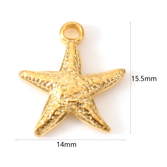 Bild von Umweltfreundliche Vakuumbeschichtung 304 Edelstahl Ozean Schmuck Charms Seesterne 18K Gold plattiert 15.5mm x 14mm, 2 Stück