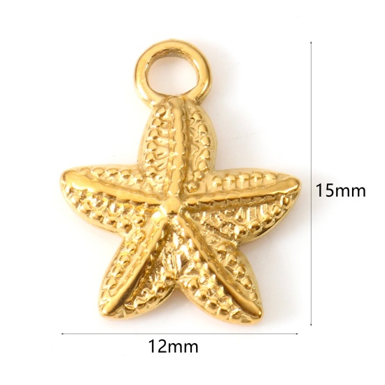 Bild von Umweltfreundliche Vakuumbeschichtung 304 Edelstahl Ozean Schmuck Charms Seesterne 18K Gold plattiert 15mm x 12mm, 2 Stück