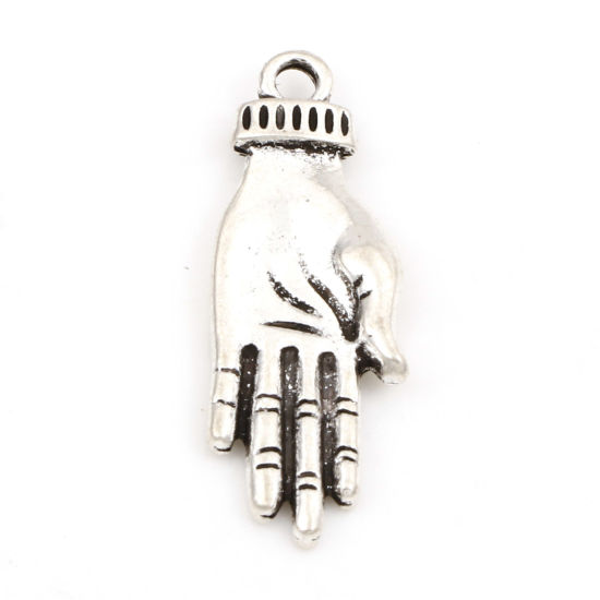 Picture of Zinc Based Alloy Pendants Antique Silver Color Hand Palm 3cm x 1.1cm, 10 PCs