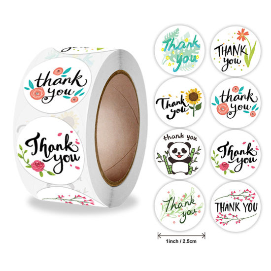 Picture of Art Paper DIY Scrapbook Deco Stickers White Round Message " THANK YOU " 25mm Dia., 1 Roll ( 500 PCs/Roll)