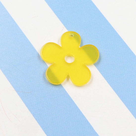 Picture of Acrylic Charms Flower Yellow Transparent 22mm x 22mm, 10 PCs