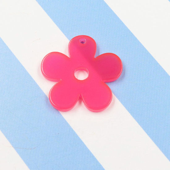 Picture of Acrylic Charms Flower Fuchsia Transparent 22mm x 22mm, 10 PCs