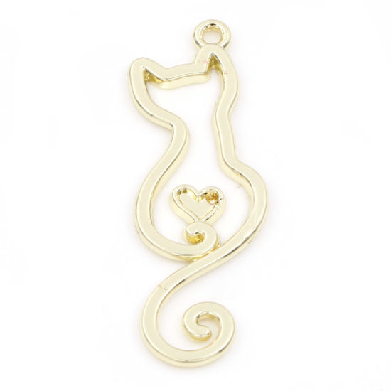 Bild von Zinklegierung Anhänger Vergoldet Katze Hohl 3.4cm x 1.2cm, 10 Stück