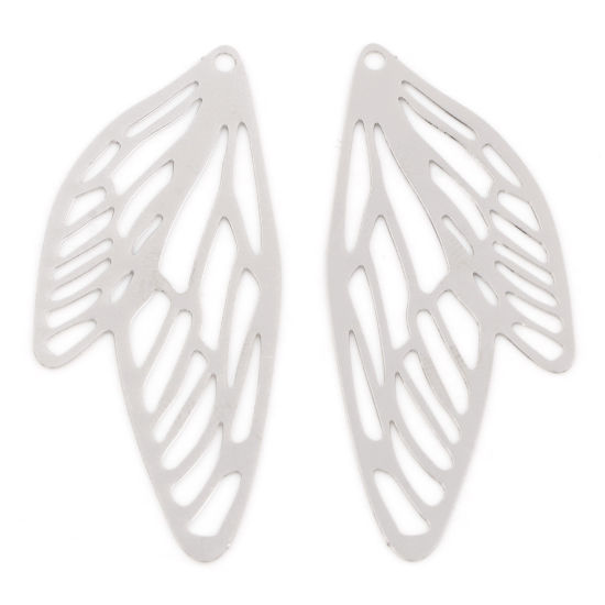 Picture of Iron Based Alloy Filigree Stamping Pendants Silver Tone Butterfly Wing Insect 5cm x 2.1cm, 10 PCs