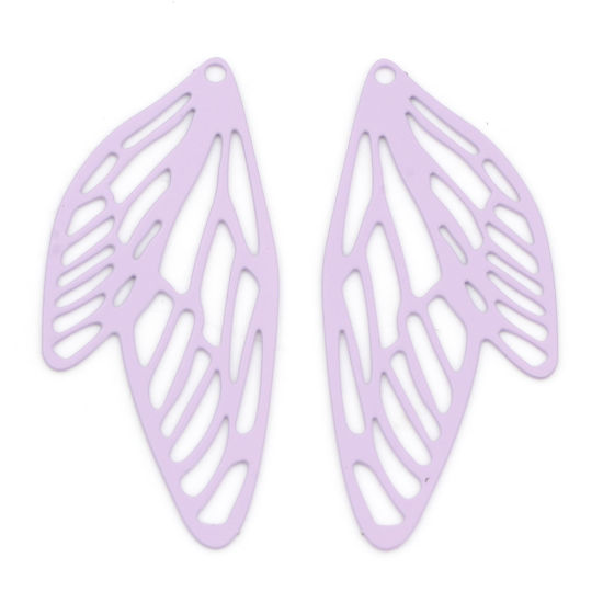 Picture of Iron Based Alloy Filigree Stamping Pendants Purple Butterfly Wing Insect Painted 5cm x 2.1cm, 10 PCs