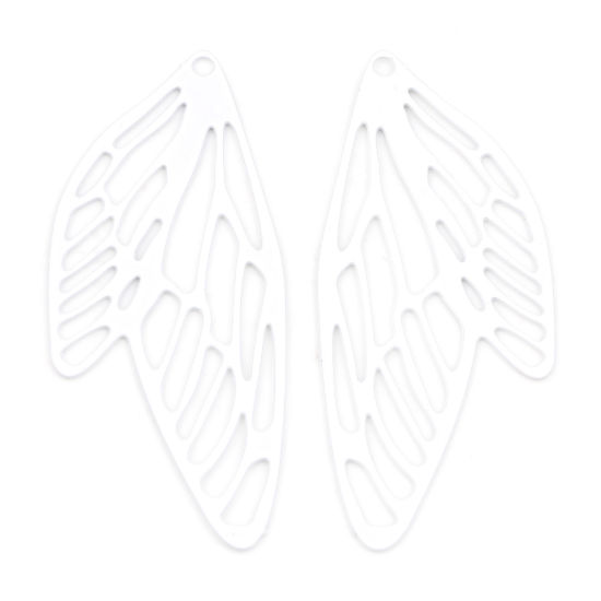 Picture of Iron Based Alloy Filigree Stamping Pendants White Butterfly Wing Insect Painted 5cm x 2.1cm, 10 PCs