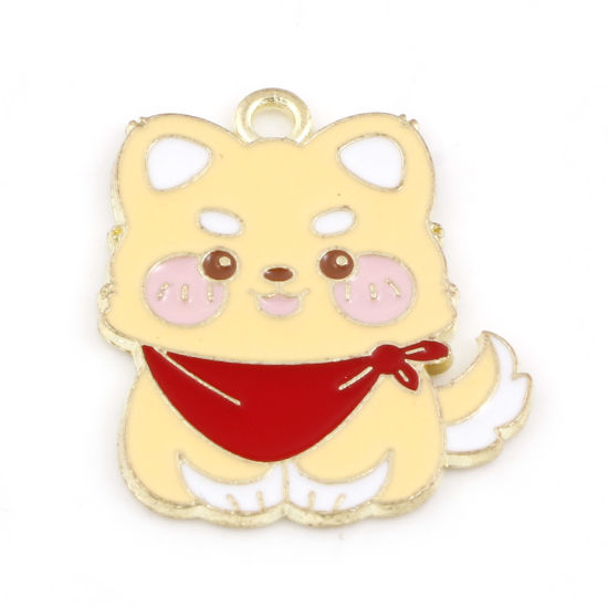 Bild von Zinklegierung Haustier Denkmal Charms Vergoldet Bunt Hund Emaille 26mm x 23mm, 5 Stück