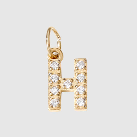 Picture of 1 Piece Eco-friendly PVD Vacuum Plating 304 Stainless Steel Charms 14K Gold Plated Capital Alphabet Initial Letter Message " H " Micro Pave Clear Rhinestone 8mm Dia.