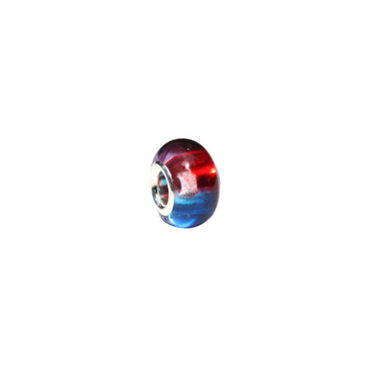 Picture of Resin European Style Large Hole Charm Beads Red & Blue Round Gradient Color 14mm x 9mm, Hole: Approx 5mm, 20 PCs