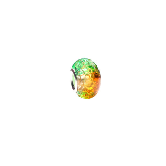 Изображение Смола Бусины с большим отверстием в европейском стиле Зеленый И Оранжевый Круглые Трещина Цвет градиента 14мм диаметр, Отверстие:примерно 5мм, 20 ШТ