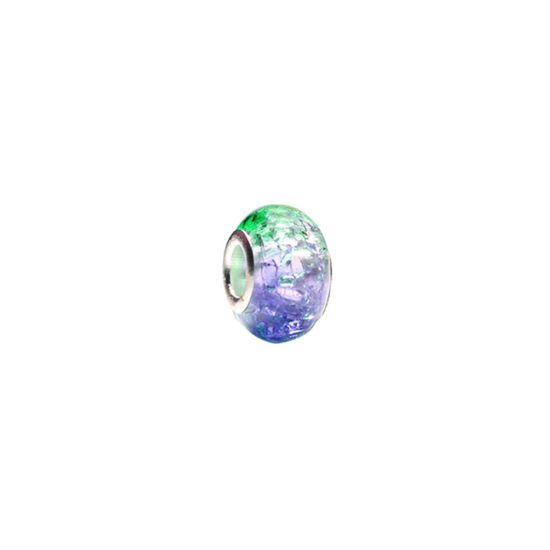 Изображение Смола Бусины с большим отверстием в европейском стиле Фиолетовый+ зелёный Круглые Трещина Цвет градиента 14мм диаметр, Отверстие:примерно 5мм, 20 ШТ