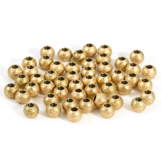 Immagine di Placcatura Sottovuoto PVD Ecologica 201 Acciaio Inossidabile Perline per la Creazione di Gioielli con Ciondoli Fai-da-te Tondo Placcato Oro 18K Polvere di Stelle 3mm Dia., Buco: Circa 1.2mm, 10 Pz