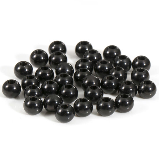 Imagen de Recubrimiento al Vacío PVD Ecológico 201 Acero Inoxidable Cuentas para la Fabricación de Joyas con Dijes de Bricolaje Ronda Negro Pulido 4mm Diámetro, Agujero: Aprox 1.8mm, 10 Unidades
