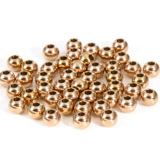 Imagen de Recubrimiento al Vacío PVD Ecológico 201 Acero Inoxidable Cuentas para la Fabricación de Joyas con Dijes de Bricolaje Ronda Oro Rosa Pulido 4mm Diámetro, Agujero: Aprox 1.8mm, 10 Unidades
